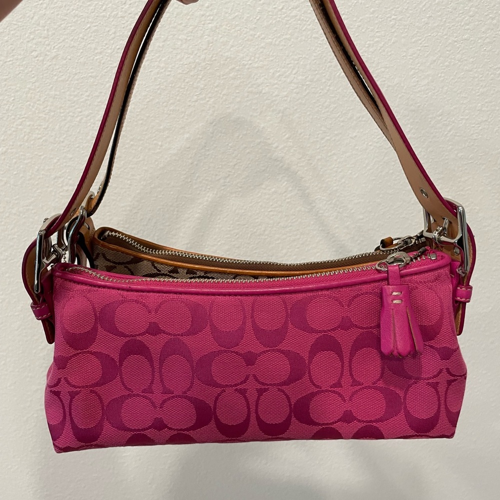 Coach Magenta Pink Hamptons Demi Baguette Shoulder Bag